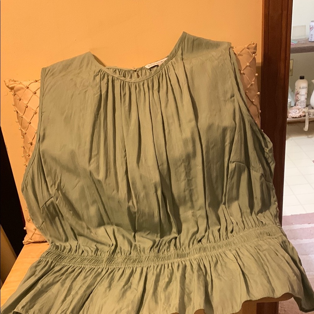 Green Ruffled Smocked Sleeveless Blouse